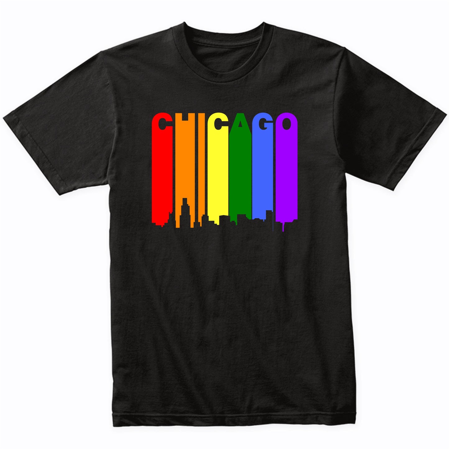Chicago Illinois LGBTQ Gay Pride Rainbow Skyline T-Shirt