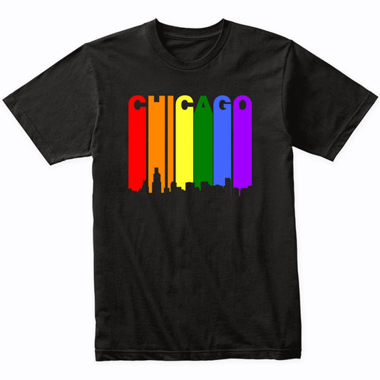 Chicago Illinois LGBTQ Gay Pride Rainbow Skyline T-Shirt