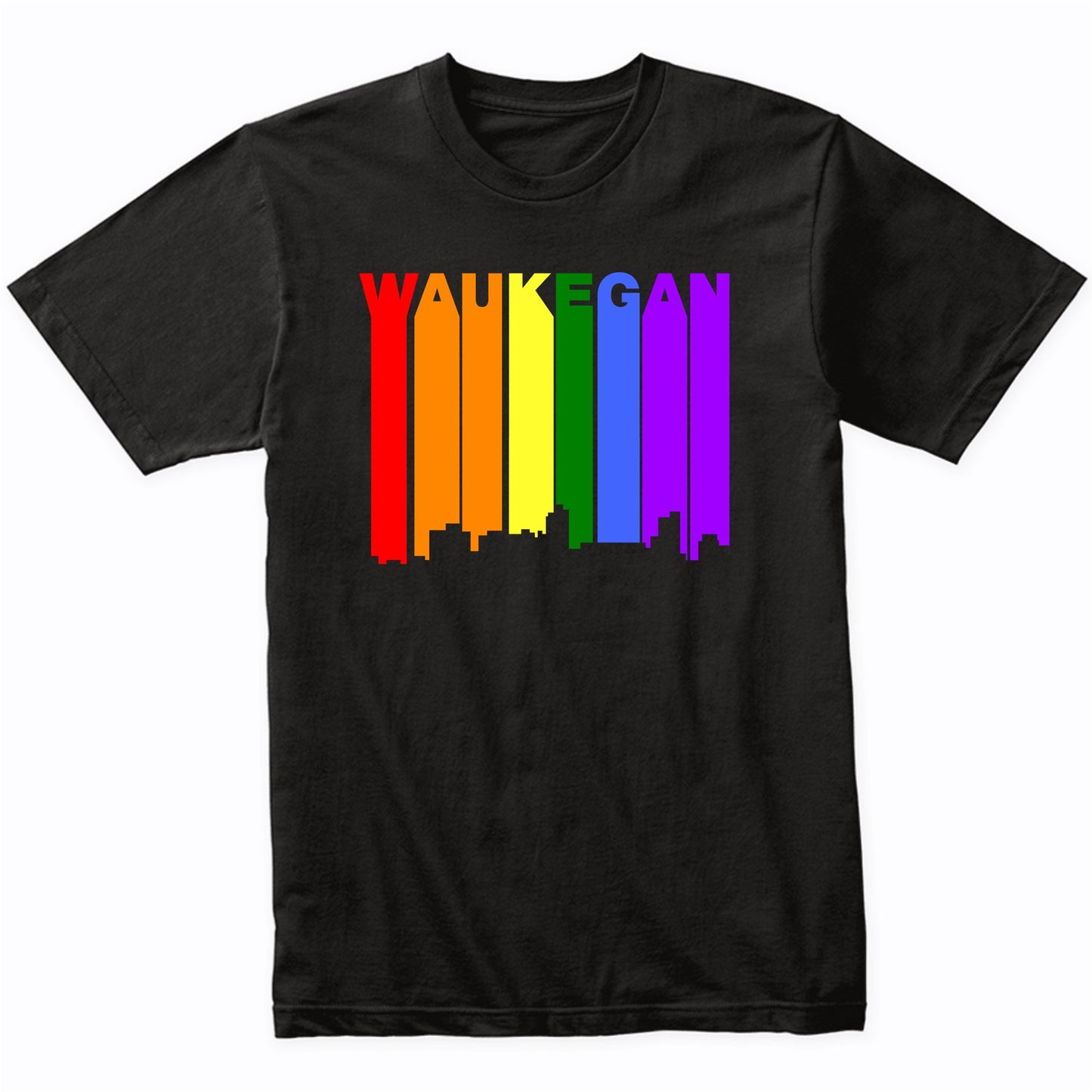 Waukegan Illinois LGBTQ Gay Pride Rainbow Skyline T-Shirt