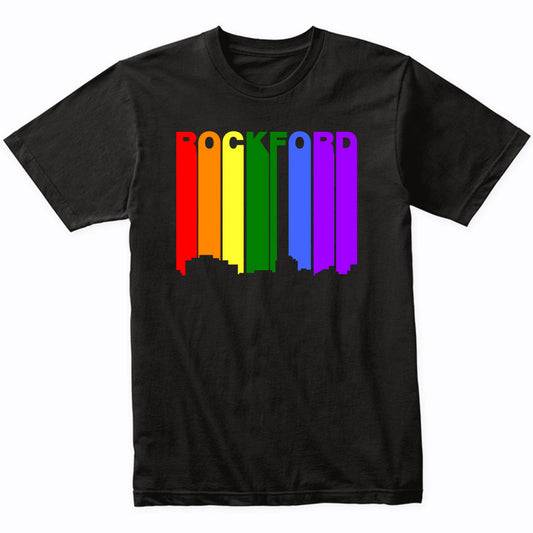 Rockford Illinois LGBTQ Gay Pride Rainbow Skyline T-Shirt