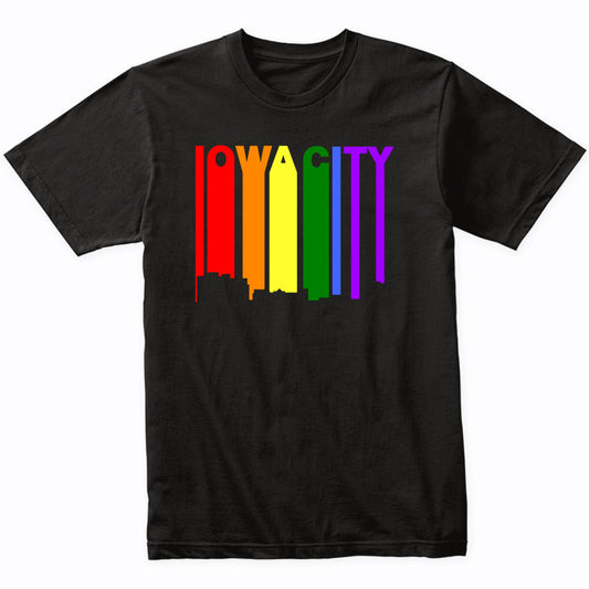 Iowa City Iowa LGBTQ Gay Pride Rainbow Skyline T-Shirt