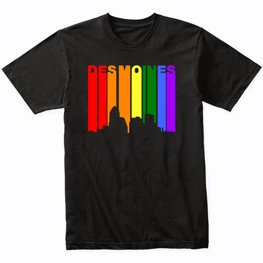 Des Moines Iowa LGBTQ Gay Pride Rainbow Skyline T-Shirt