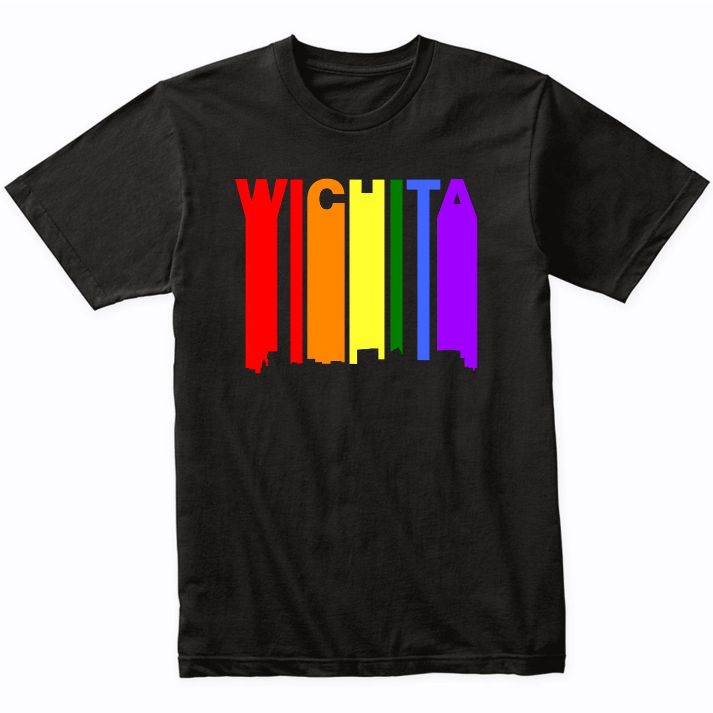 Wichita Kansas LGBTQ Gay Pride Rainbow Skyline T-Shirt