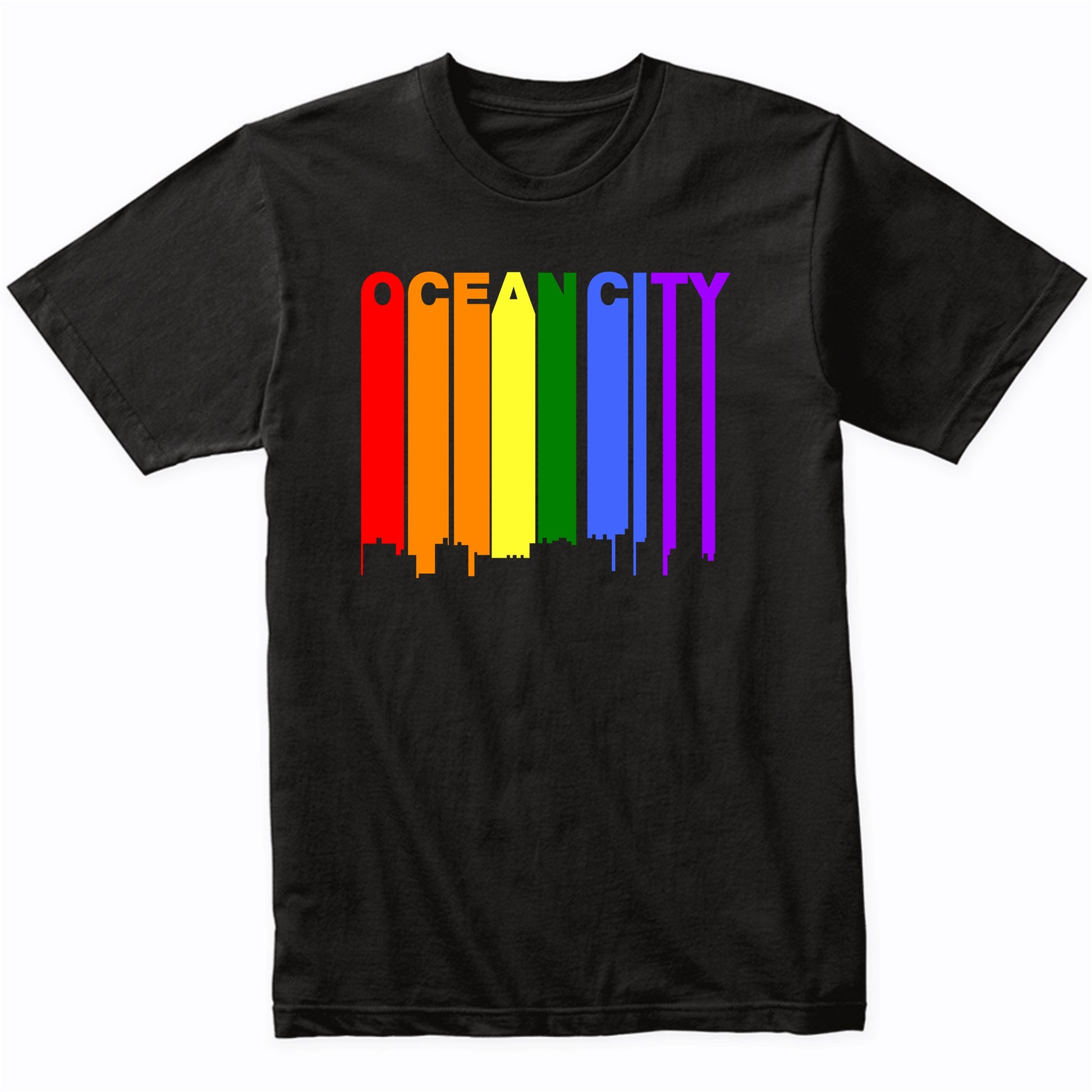 Ocean City Maryland LGBTQ Gay Pride Rainbow Skyline T-Shirt