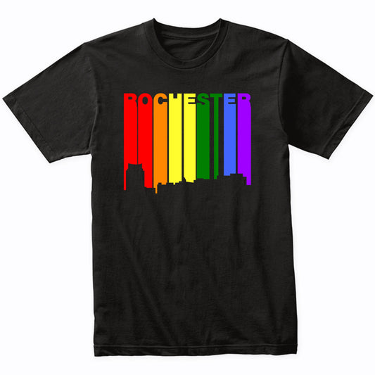 Rochester Minnesota LGBTQ Gay Pride Rainbow Skyline T-Shirt