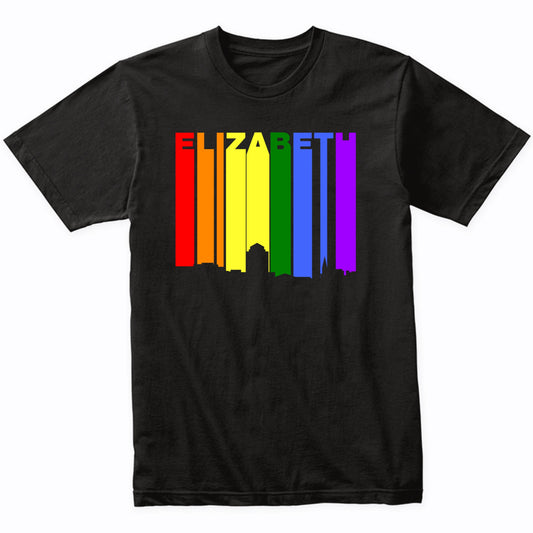 Elizabeth New Jersey LGBTQ Gay Pride Rainbow Skyline T-Shirt