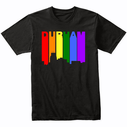 Durham North Carolina LGBTQ Gay Pride Rainbow Skyline T-Shirt