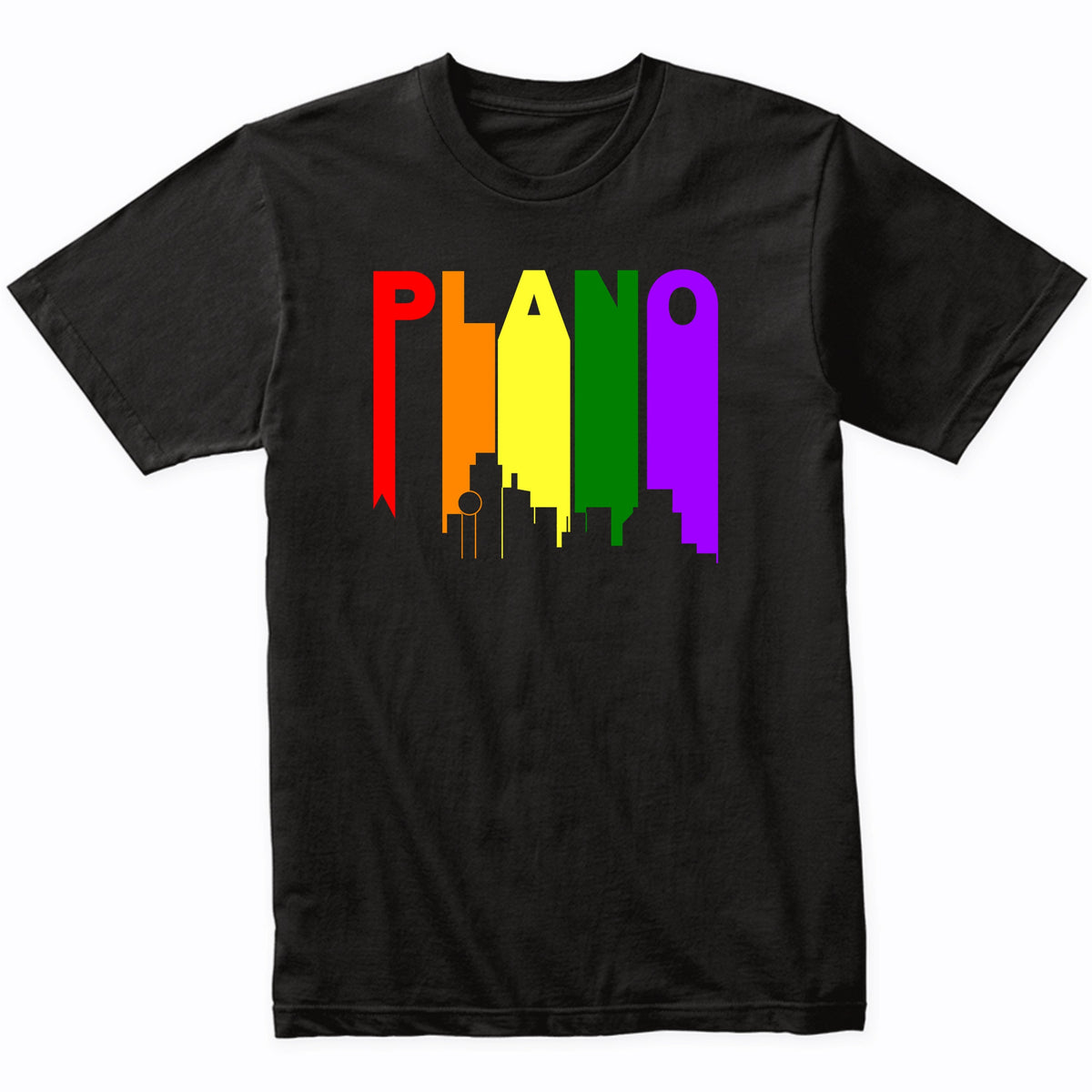 Plano Texas LGBTQ Gay Pride Rainbow Skyline T-Shirt