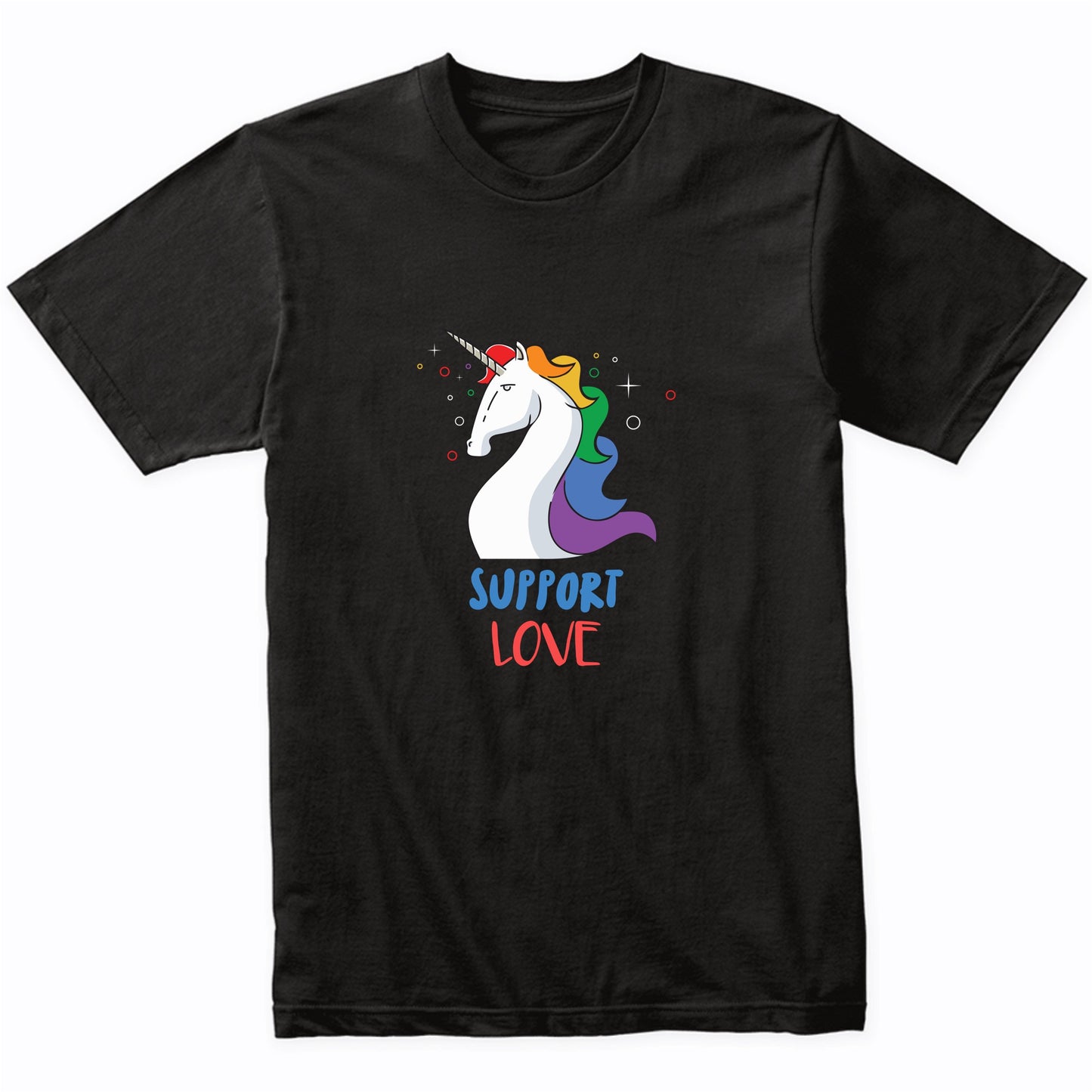 Support Love Gay Pride LGBTQ Rainbow Unicorn T-Shirt