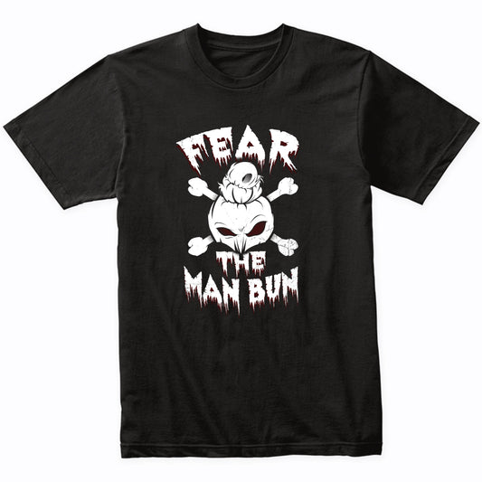 Man Bun Shirt - Fear The Man Bun Pumpkin Skull Halloween T-Shirt