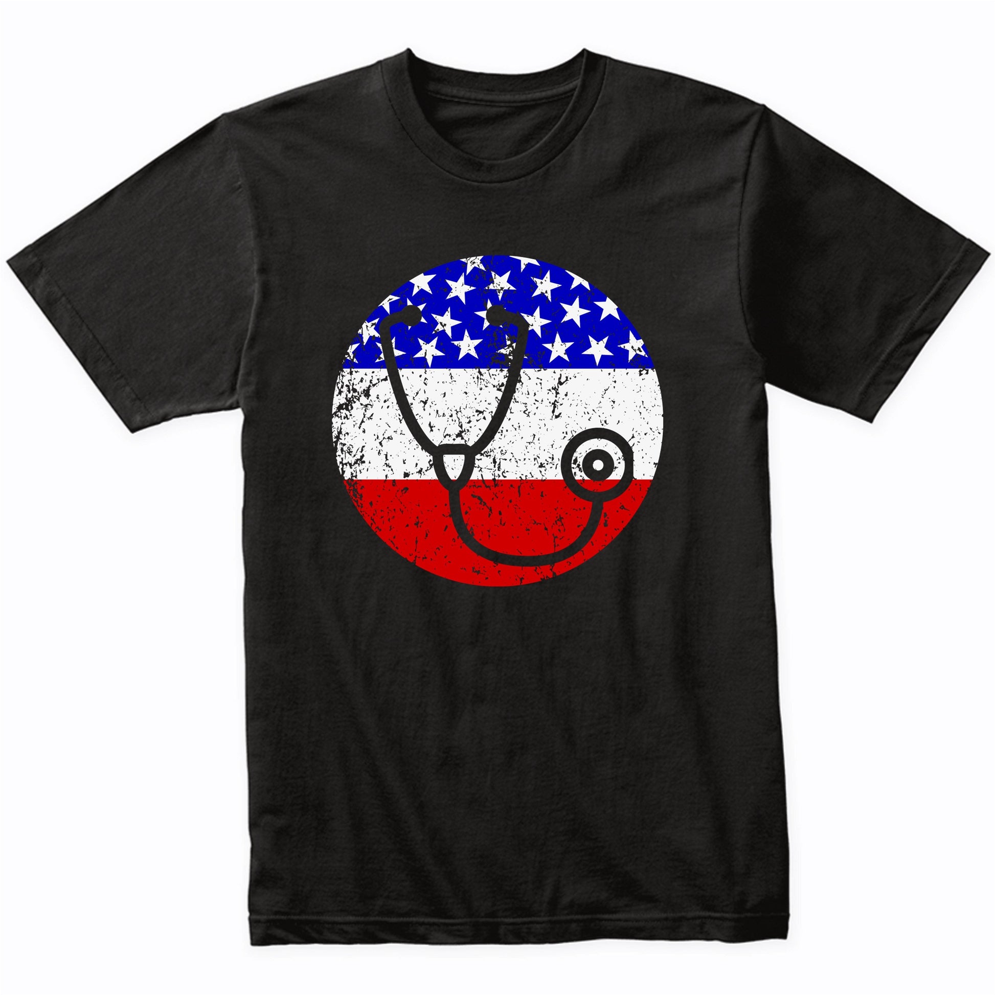 American Flag Doctor Nurse Shirt - Retro Stethoscope T-Shirt