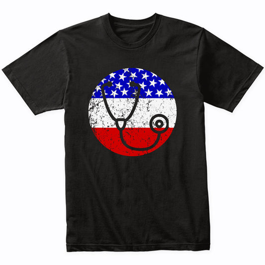 American Flag Doctor Nurse Shirt - Retro Stethoscope T-Shirt