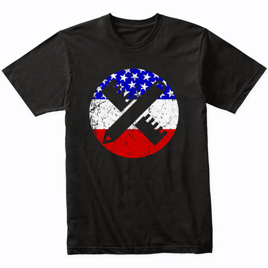 American Flag Teacher Shirt - Retro Ruler Pencil T-Shirt