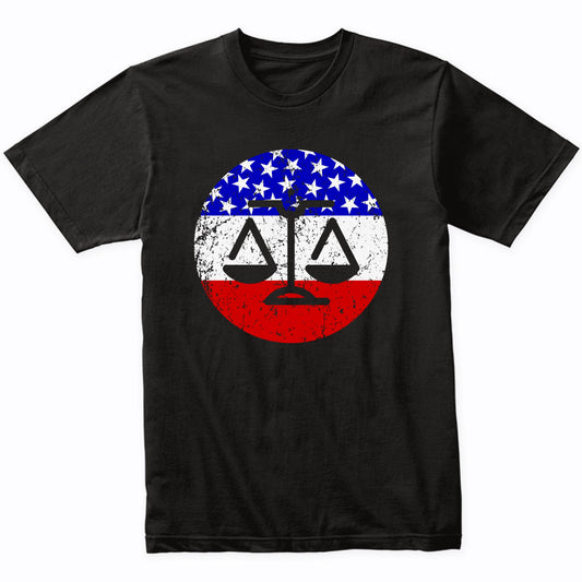 American Flag Lawyer Judge Shirt - Retro Scale of Justice T-Shirt