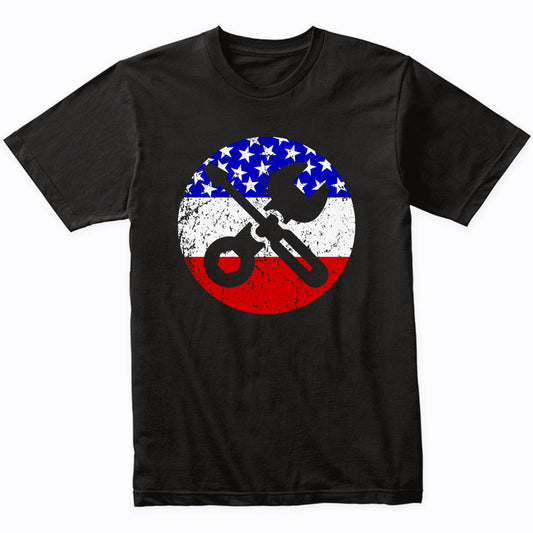 American Flag Car Mechanic Shirt - Retro Screwdriver Wrench T-Shirt
