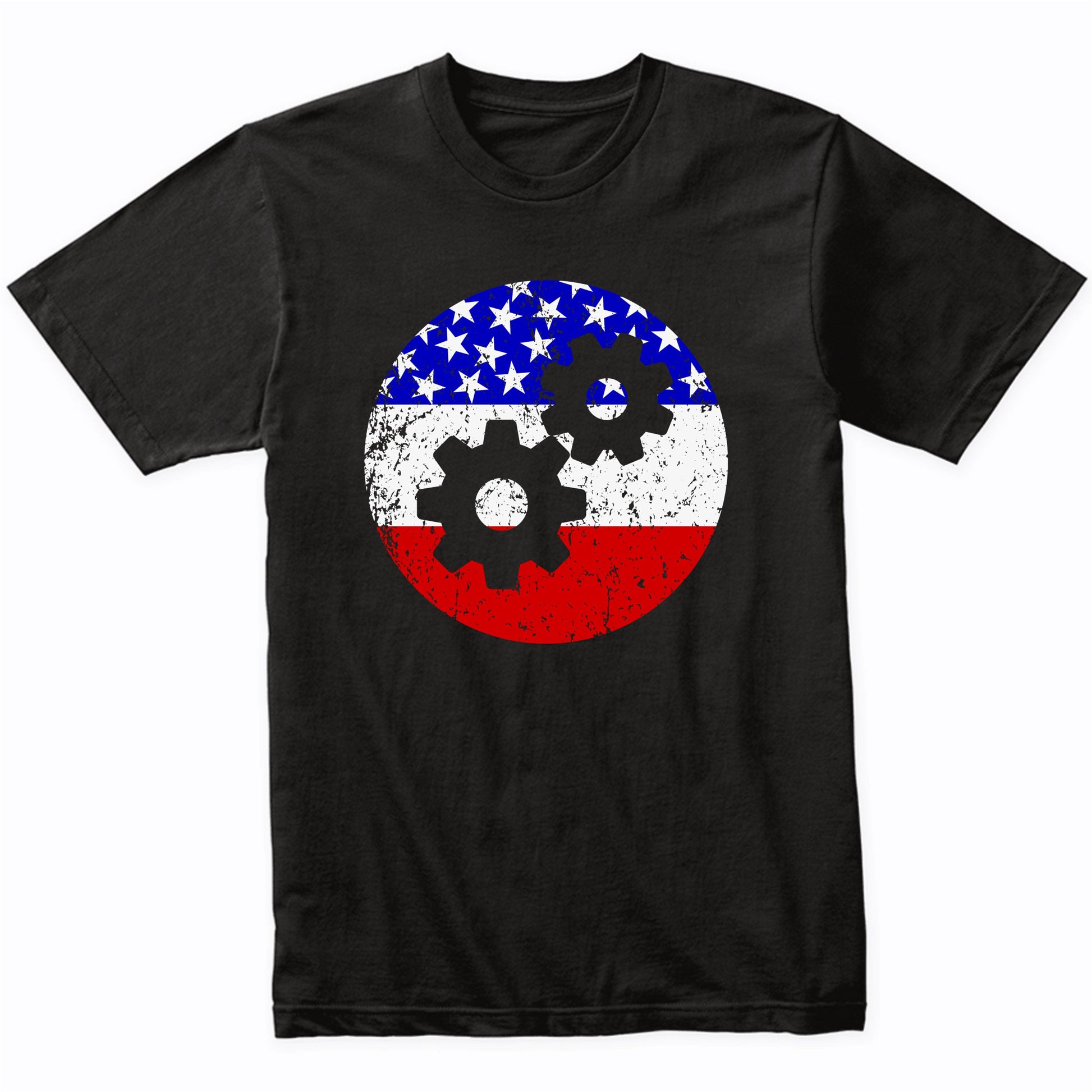 American Flag Engineer Shirt - Retro Gears T-Shirt