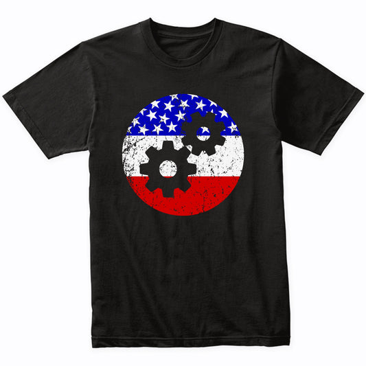 American Flag Engineer Shirt - Retro Gears T-Shirt
