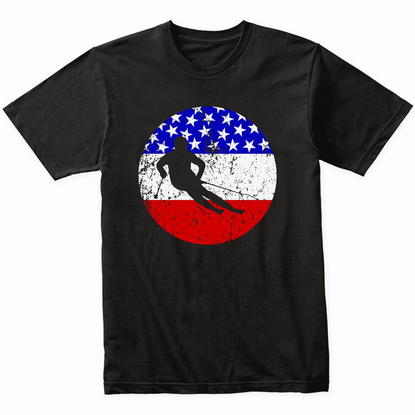 American Flag Skiing Shirt - Retro Skier T-Shirt