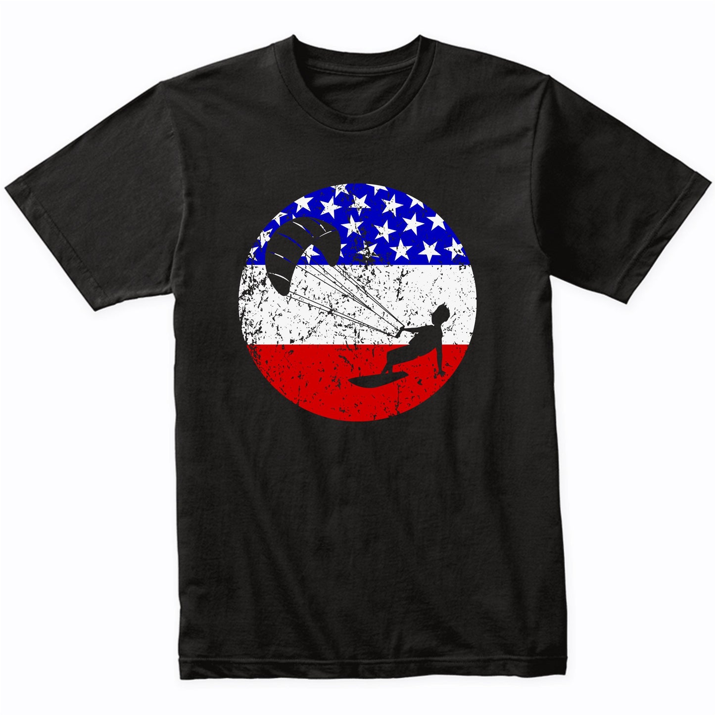 American Flag Kite Surfing Shirt - Retro Kite Surfer T-Shirt