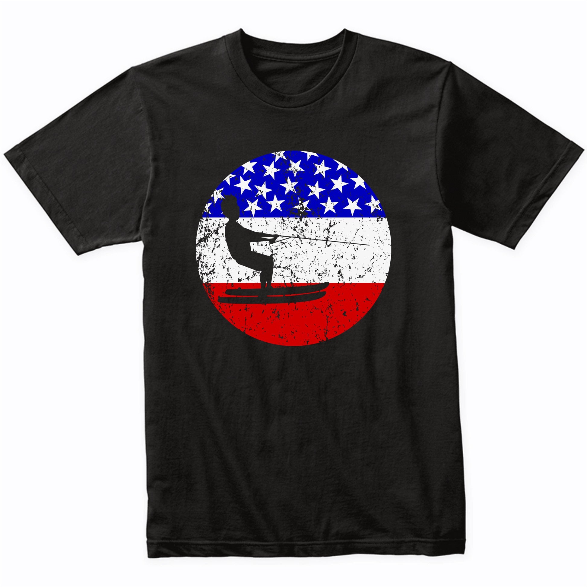 American Flag Waterskiing Shirt - Retro Waterskiier T-Shirt