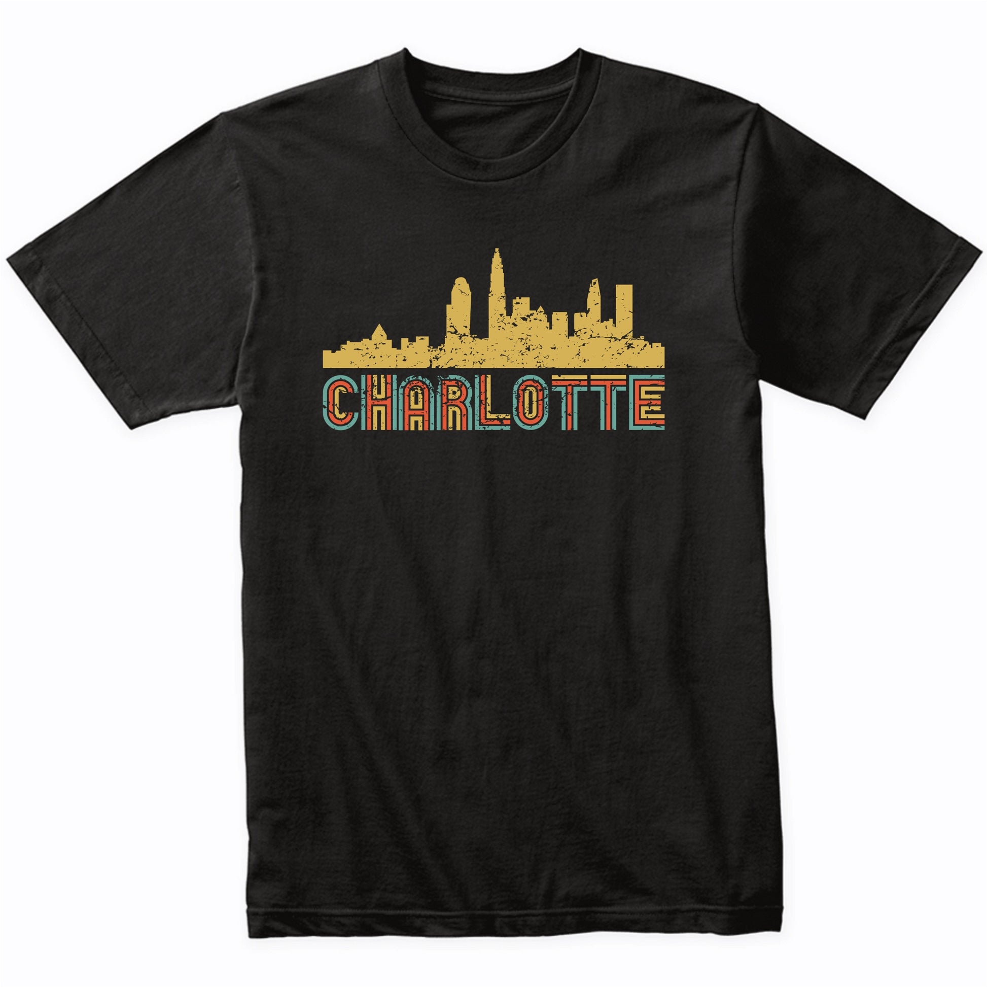 Retro Charlotte North Carolina Skyline T-Shirt