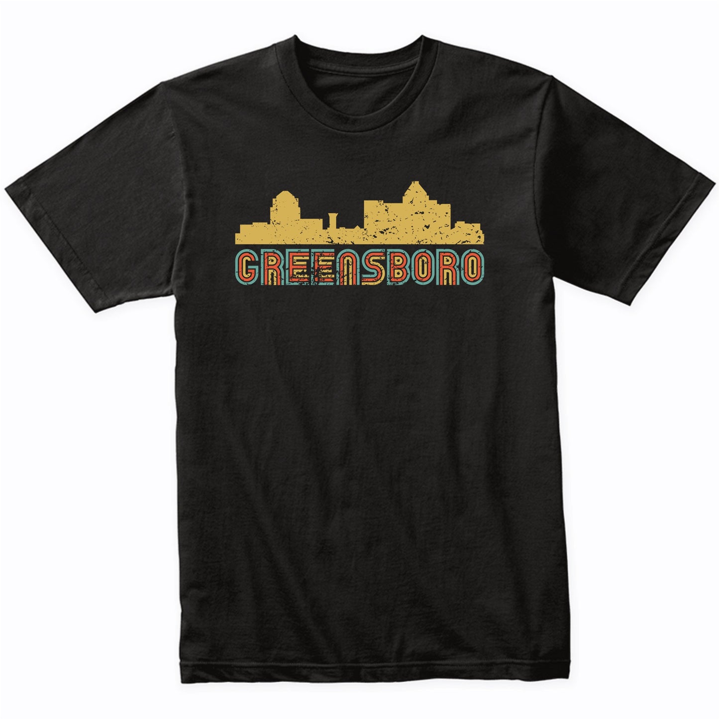 Retro Greensboro North Carolina Skyline T-Shirt