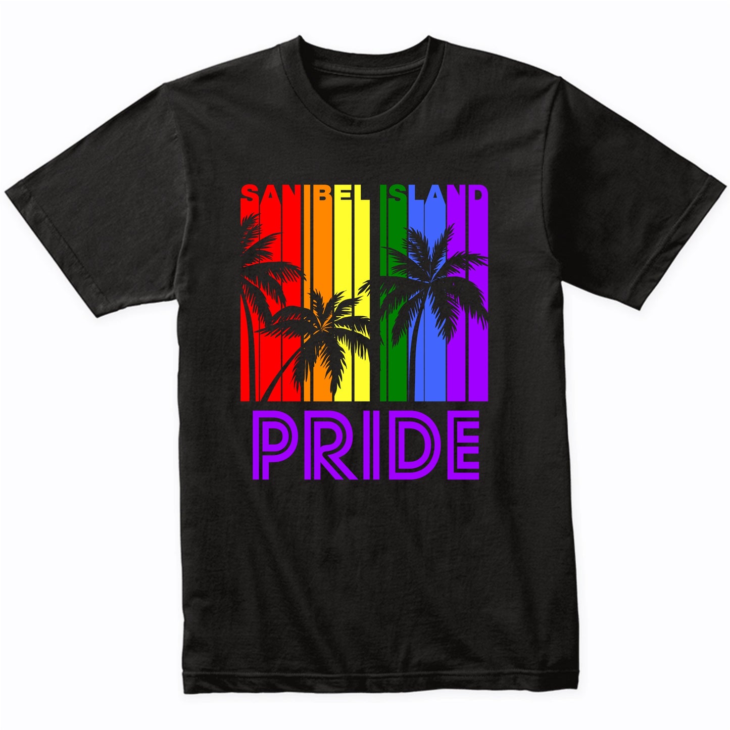 Sanibel Island Pride Gay Pride LGBTQ Rainbow Palm Trees T-Shirt