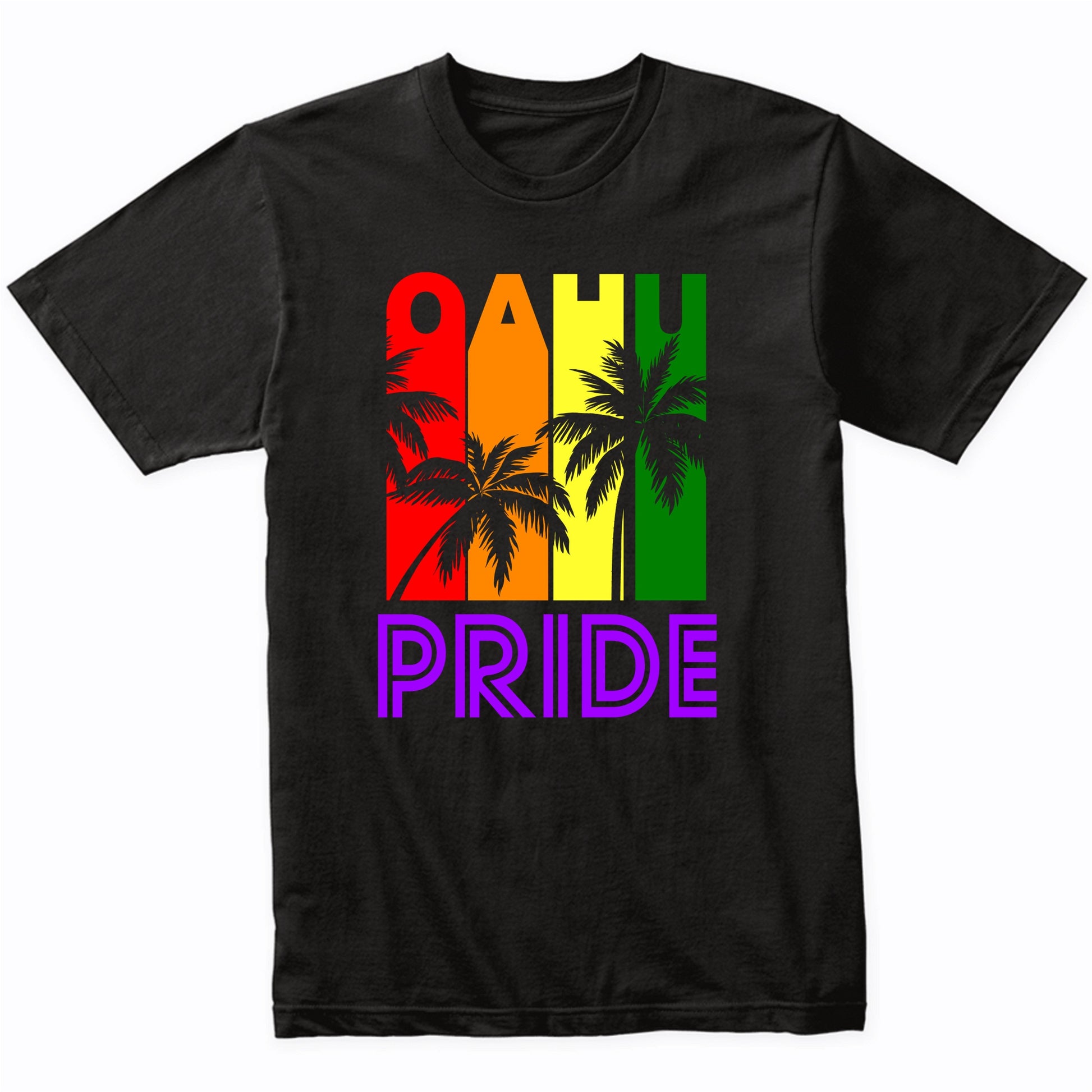 Oahu Pride Gay Pride LGBTQ Rainbow Palm Trees T-Shirt