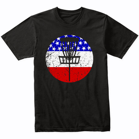 Disc Golf Retro Disc Golf Basket American Flag T-Shirt