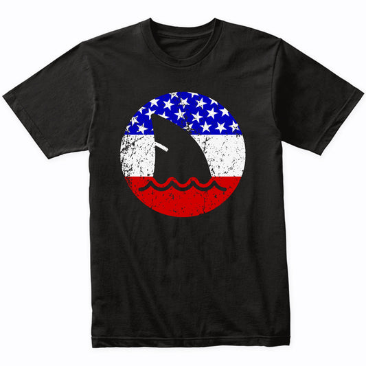 Shark Fin Retro Style Shark American Flag T-Shirt