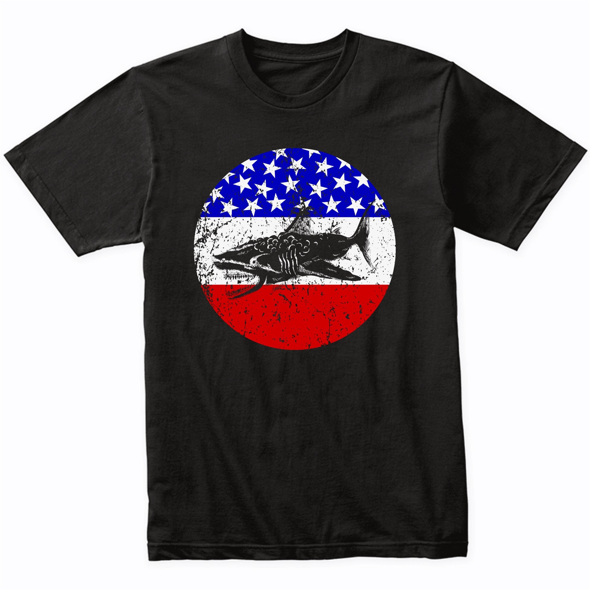 Great White Shark Retro Style Megalodon American Flag T-Shirt