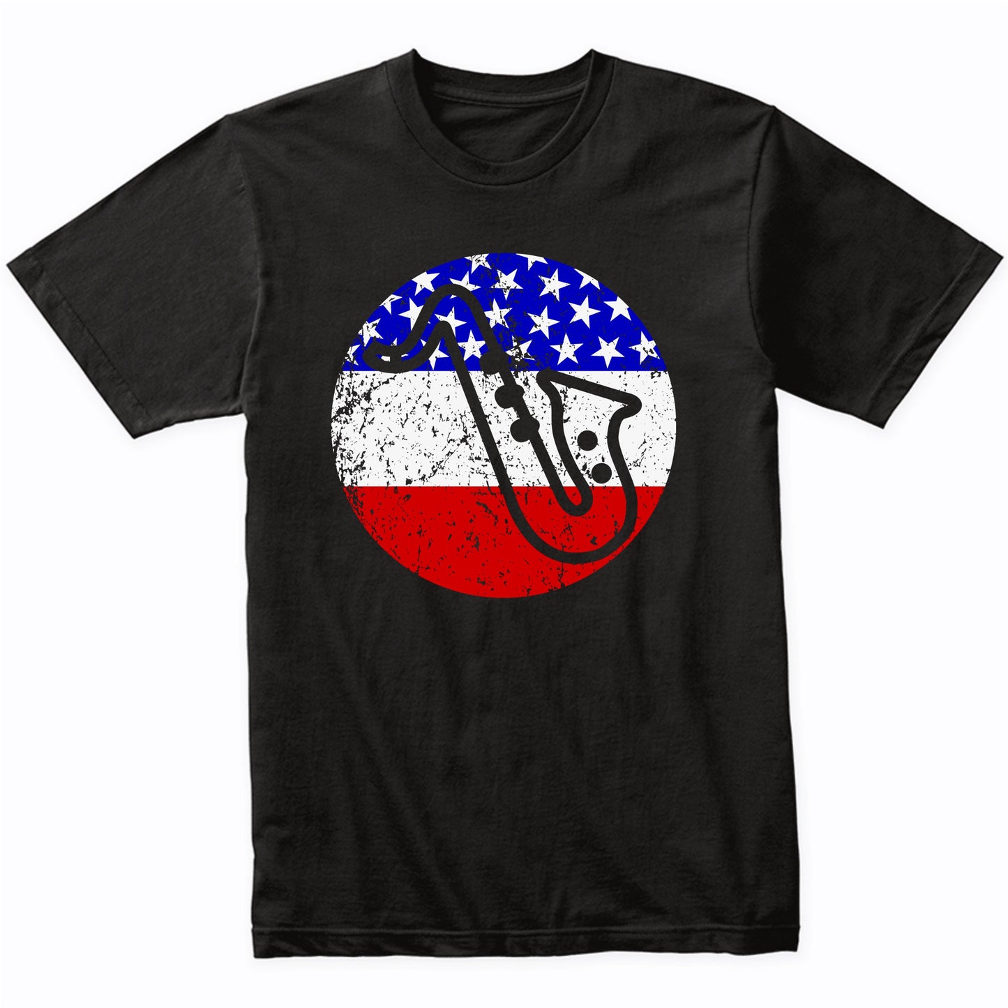Saxophone Retro Style Music American Flag T-Shirt