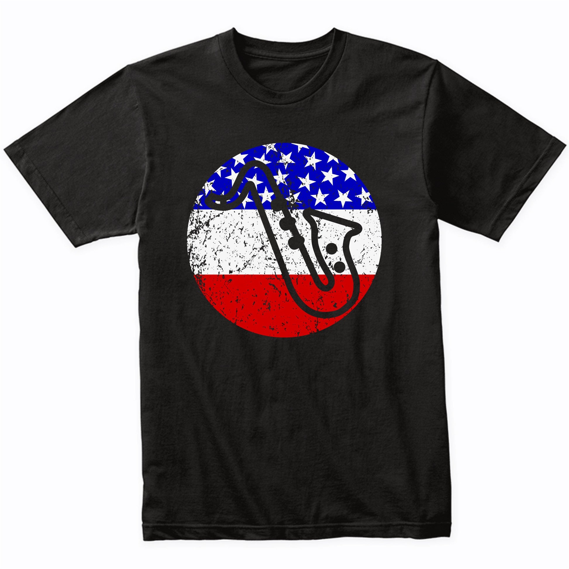 Saxophone Retro Style Music American Flag T-Shirt