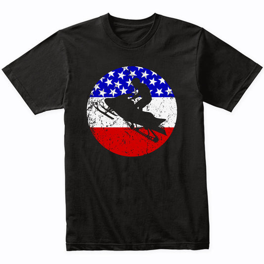 Snowmobile Retro Style Snowmobiling American Flag T-Shirt