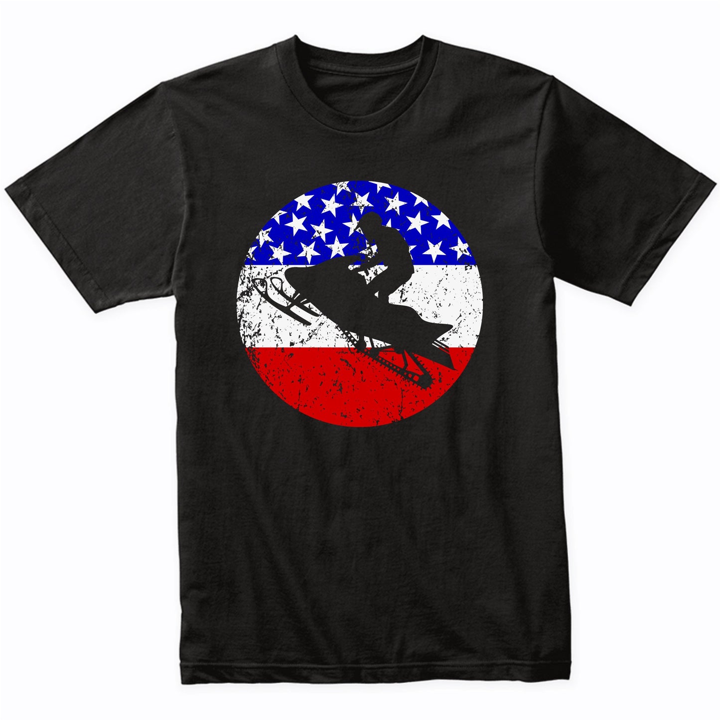 Snowmobile Retro Style Snowmobiling American Flag T-Shirt