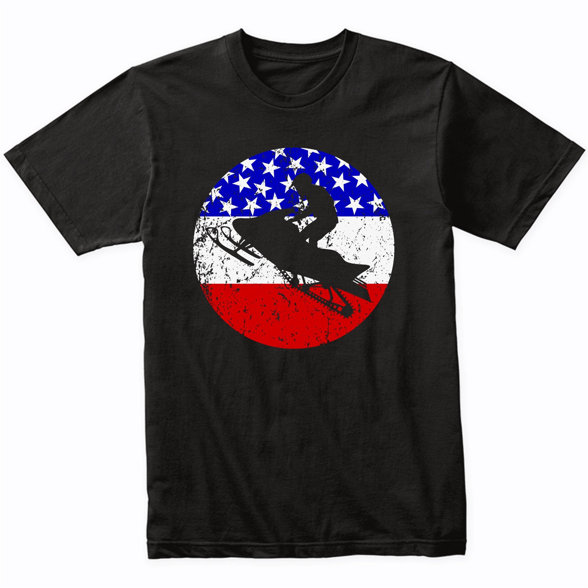 Snowmobile Retro Style Snowmobiling American Flag T-Shirt
