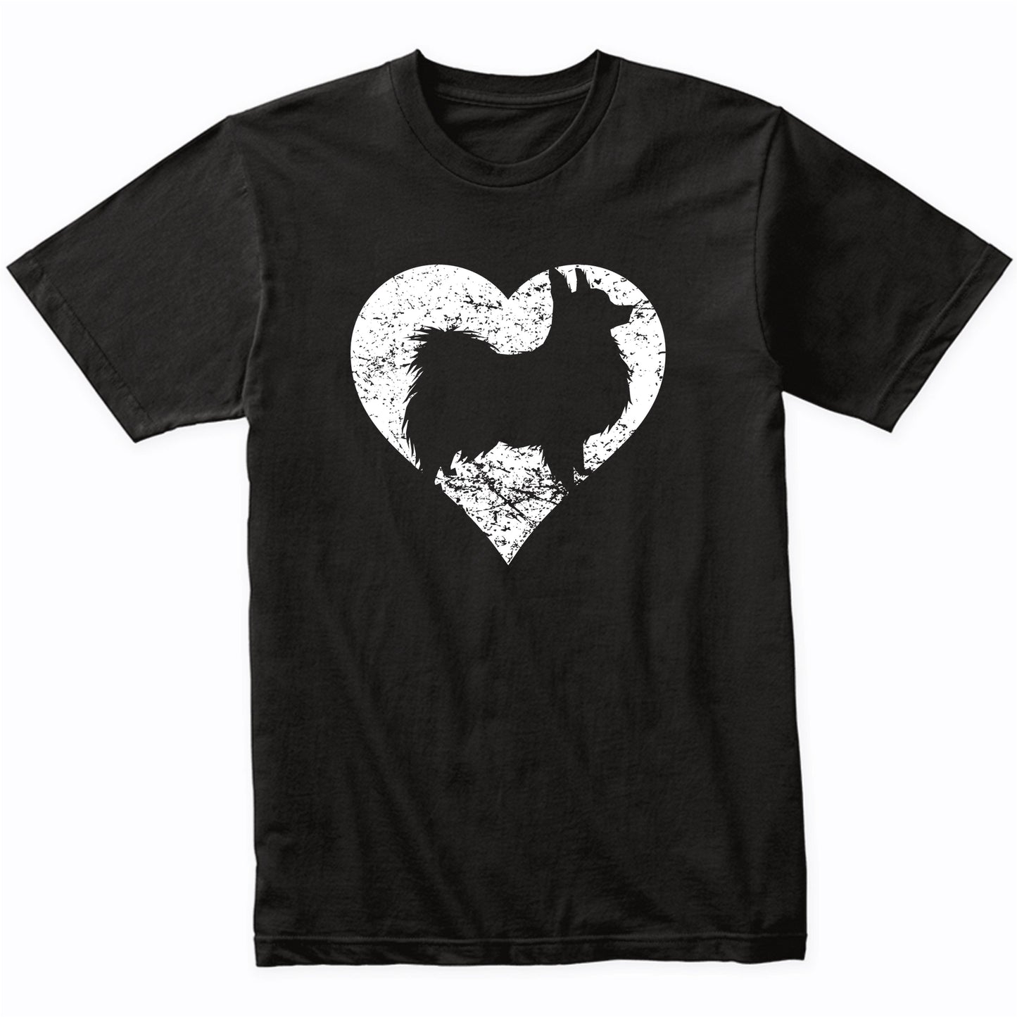 Distressed Papillon Heart Dog Owner Graphic T-Shirt