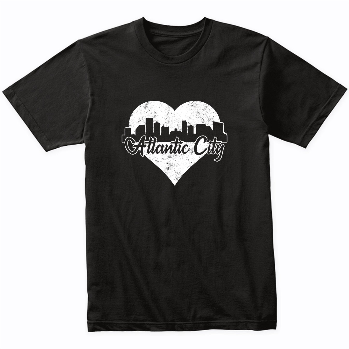 Retro Atlantic City New Jersey Skyline Heart Distressed T-Shirt