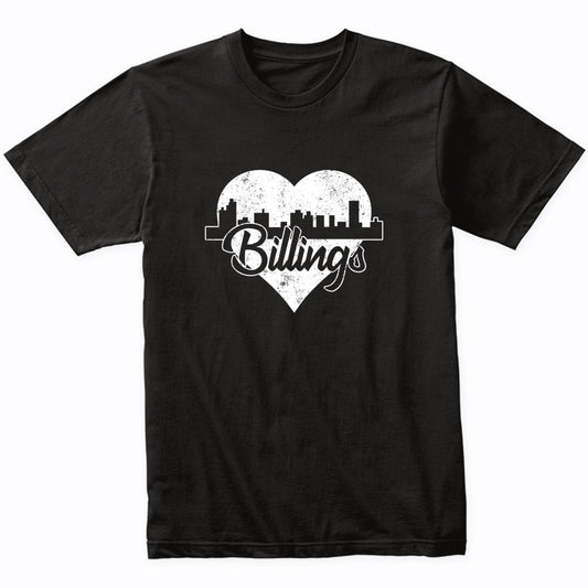 Retro Billings Montana Skyline Heart Distressed T-Shirt