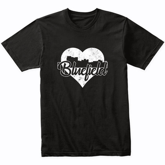 Retro Bluefield West Virginia Skyline Heart Distressed T-Shirt