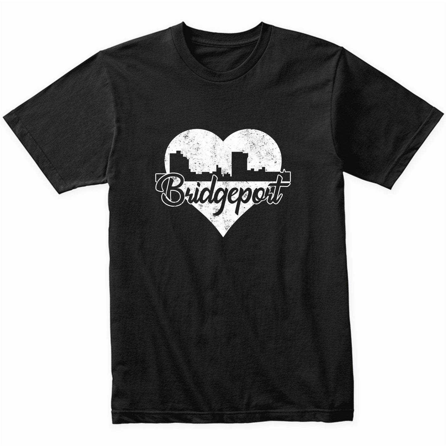 Retro Bridgeport Connecticut Skyline Heart Distressed T-Shirt