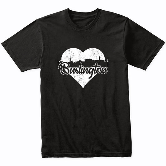 Retro Burlington Vermont Skyline Heart Distressed T-Shirt