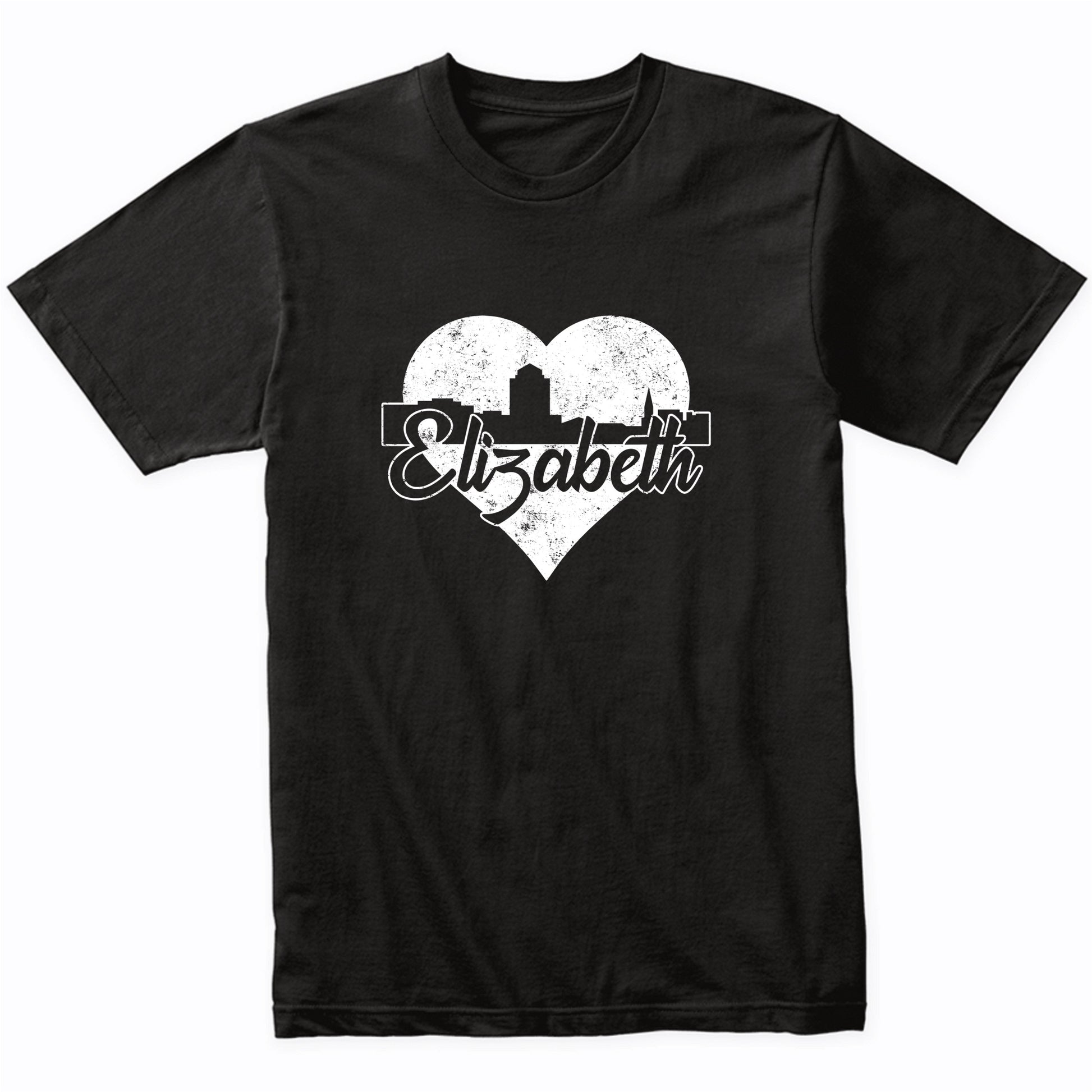 Retro Elizabeth New Jersey Skyline Heart Distressed T-Shirt