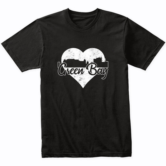 Retro Green Bay Wisconsin Skyline Heart Distressed T-Shirt