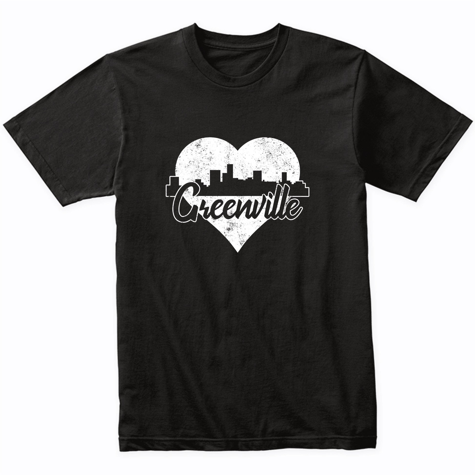 Retro Greenville South Carolina Skyline Heart Distressed T-Shirt
