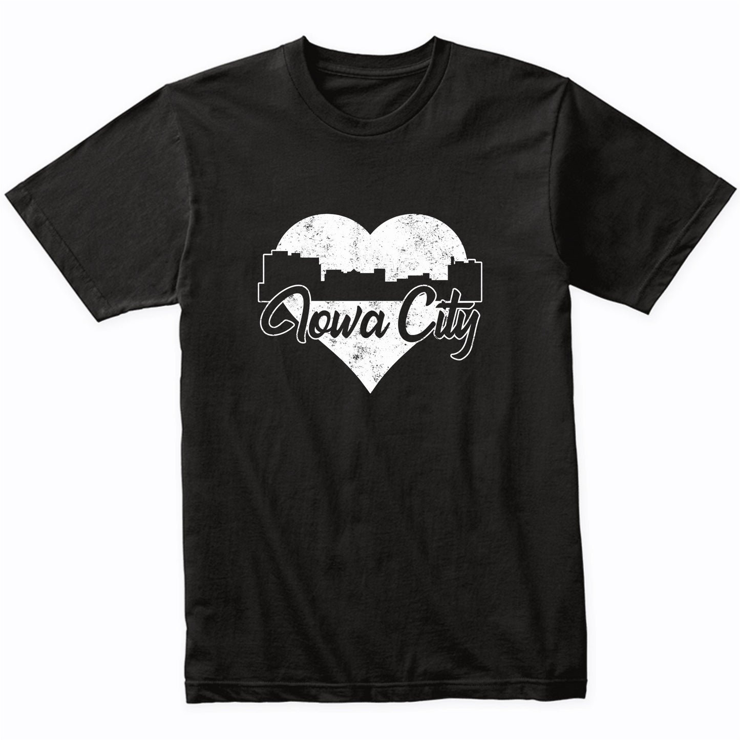 Retro Iowa City Iowa Skyline Heart Distressed T-Shirt