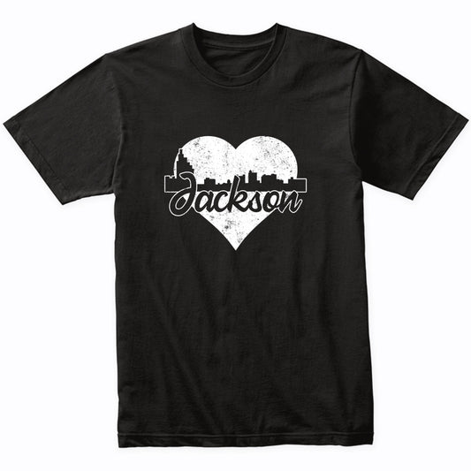 Retro Jackson Mississippi Skyline Heart Distressed T-Shirt