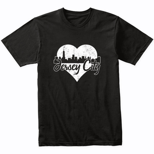 Retro Jersey City New Jersey Skyline Heart Distressed T-Shirt