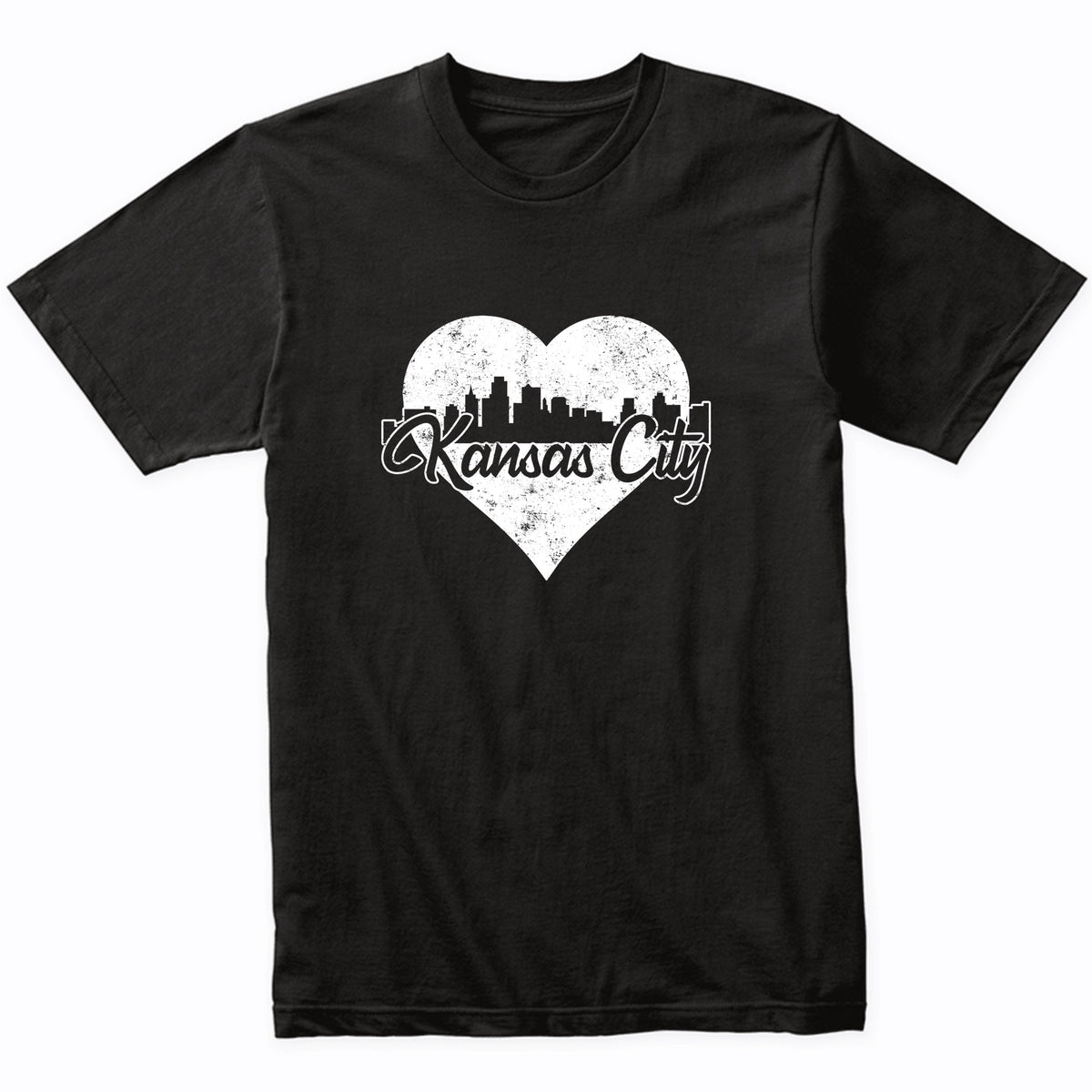 Retro Kansas City Kansas Skyline Heart Distressed T-Shirt