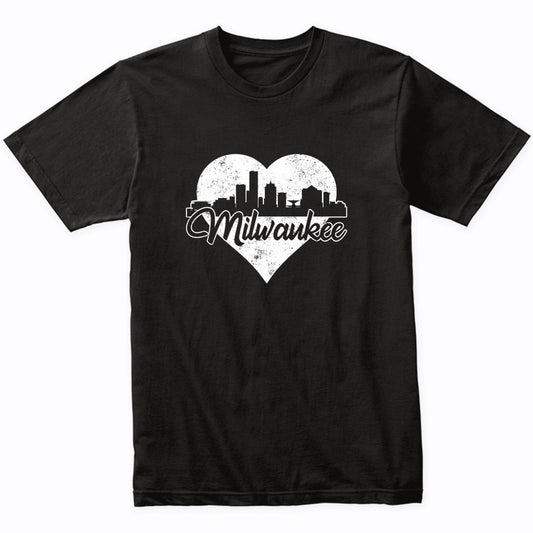 Retro Milwaukee Wisconsin Skyline Heart Distressed T-Shirt
